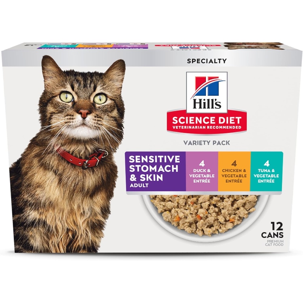 image:imageHills Science Diet Sensitive Stomach amp Skin Adult 16 Stomach amp Skin Sensitivity Support Wet Cat Food Tuna amp Vegetables Minced 29 oz Can Case of 24Variety Pack Chicken Tuna Duck
