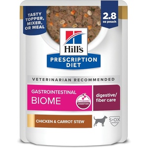 Hill’s Prescription Diet Gastrointestinal Biome Wet Dog Food, Chicken & Carrot Stew, 2.8 oz. Pouches, 24-Pack