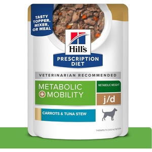 Hill’s Prescription Diet Metabolic + Mobility, Weight + Joint Care Wet Dog Food, Carrot & Tuna Stew, 2.8 oz. Pouches, 24-Pack