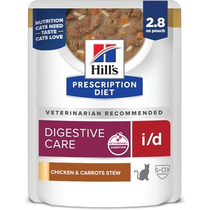 Hill’s Prescription Diet i/d Digestive Care Wet Cat Food, Chicken & Carrot Stew, 2.8 oz. Pouches, 24-Pack