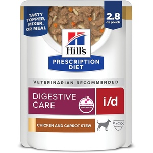 Hill’s Prescription Diet i/d Wet Dog Food, Chicken & Carrot Stew, 2.8 oz. Pouches, 24-Pack
