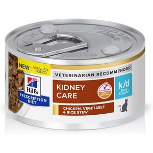 Hill’s Prescription Diet k/d Kidney Care Wet Cat Food, Chicken & Vegetable Stew, 2.9 oz. Cans, 24-Pack(Chicken  Vegetable & Rice Stew)