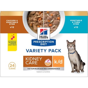 Hill’s Prescription Diet k/d Kidney Care Wet Cat Food, Chicken & Vegetable Stew, 2.9 oz. Cans, 24-Pack(Variety Pack)