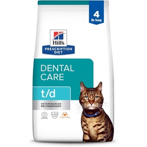 Hill’s Prescription Diet t/d Dental Care Dry Cat Food, Chicken, 4 lb. Bag(Chicken)