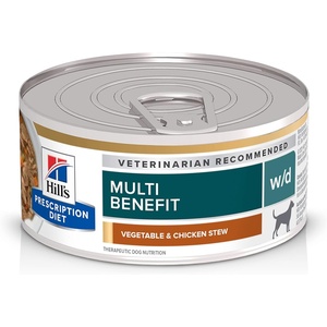 Hill’s Prescription Diet w/d Multi-Benefit Digestive/Weight/Glucose/Urinary Management Wet Dog Food, Chicken, 13 oz. Cans, 12-Pack(Vegetable & Chicken Stew)