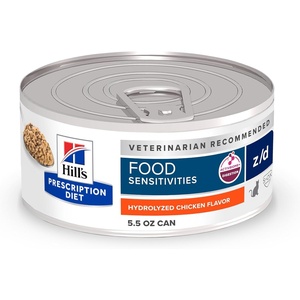 Hill’s Prescription Diet z/d Skin/Food Sensitivities Wet Cat Food, Hydrolyzed Chicken, 5.5 oz. Cans, 24-Pack