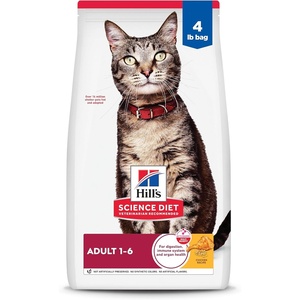 Hill’s Science Diet Adult 1-6 Dry Cat Food, Chicken, 4 lb. Bag(Chicken)
