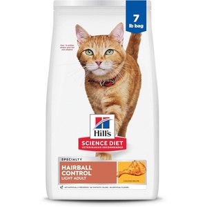 Hill’s Science Diet Adult 1-6 Hairball Control Light Dry Cat Food, Chicken, 7 lb. Bag(Chicken)