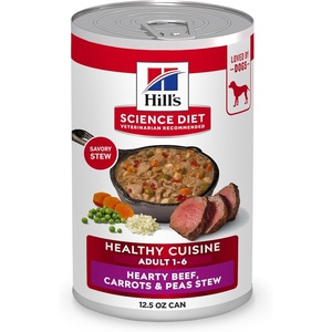 Hill’s Science Diet Adult 1-6 Healthy Cuisine Wet Dog Food, Braised Beef, Carrots, & Peas Stew, 12.5 oz. Cans, 12-Pack(Braised Beef  Carrots & Peas Stew)