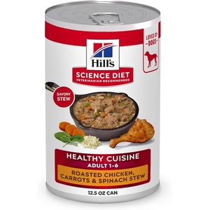 Hill’s Science Diet Adult 1-6 Healthy Cuisine Wet Dog Food, Braised Beef, Carrots, & Peas Stew, 12.5 oz. Cans, 12-Pack(Roasted Chicken  Carrots & Spinach Stew)