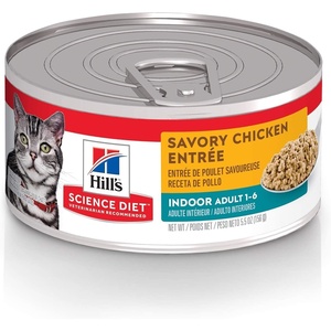 Hill’s Science Diet Adult 1-6 Indoor Wet Cat Food, Chicken, 5.5 oz. Cans, 24-Pack(Chicken Minced)