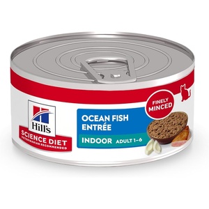 Hill’s Science Diet Adult 1-6 Indoor Wet Cat Food, Chicken, 5.5 oz. Cans, 24-Pack(Ocean Fish Minced)