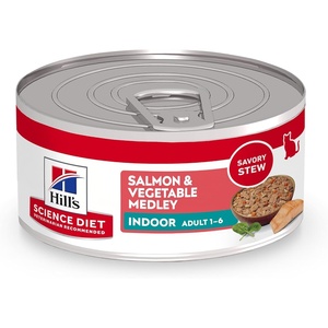 Hill’s Science Diet Adult 1-6 Indoor Wet Cat Food, Chicken, 5.5 oz. Cans, 24-Pack(Salmon & Vegetables Stew)