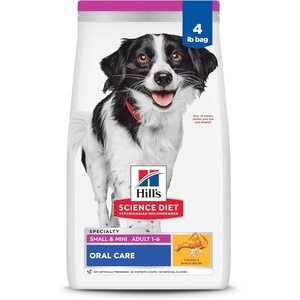 Hill’s Science Diet Adult 1-6 Oral Care Small & Mini Dry Dog Food, Chicken & Barley, 4 lb. Bag(Chicken  Rice  & Barley)