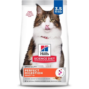 Hill’s Science Diet Adult 1-6 Perfect Digestion Dry Cat Food, Chicken, Barley, & Whole Oats, 6 lb. Bag(Chicken  Brown Rice  & Whole Oats)