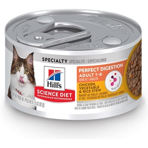 Hill’s Science Diet Adult 1-6 Perfect Digestion Wet Cat Food, Chicken, Vegetable & Rice, 2.9 oz. Cans, 24-Pack
