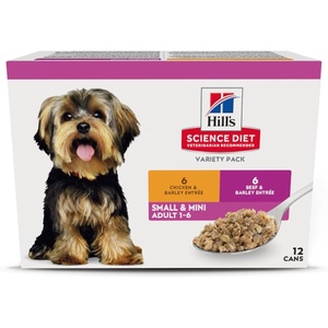 Hill’s Science Diet Adult 1-6 Small & Mini Wet Dog Food, Chicken & Vegetables, 3.5 oz. Trays, 12-Pack(Variety Pack: Chicken  Beef)