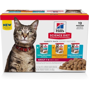 Hill’s Science Diet Adult 1-6 Wet Cat Food, Tuna, 2.8 oz. Pouches, 24-Pack(Variety Pack: Tuna  Chicken  Ocean Fish Stew)