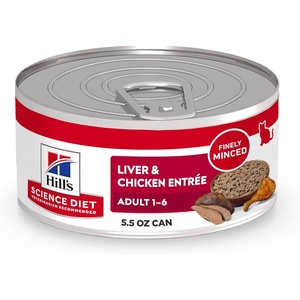 Hill’s Science Diet Adult 1-6 Wet Cat Food, Turkey, 5.5 oz. Cans, 24-Pack(Liver & Chicken Minced)