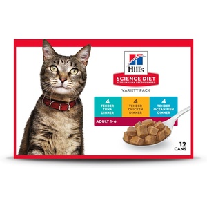 Hill’s Science Diet Adult 1-6 Wet Cat Food, Turkey, 5.5 oz. Cans, 24-Pack(Variety Pack: Tuna; Chicken; Ocean Fish Stew)