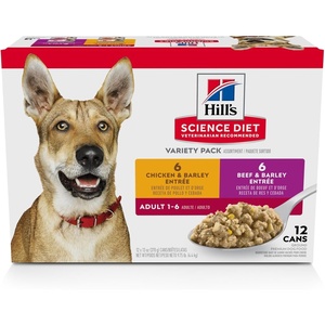 Hill’s Science Diet Adult 1-6 Wet Dog Food Variety Pack, Chicken & Beef, 13 oz. Cans, 12-Pack(Variety Pack: Chicken & Barley; Beef & Barley Loaf)