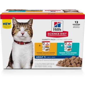 Hill’s Science Diet Adult 7+ Cat Food, Tuna Stew, 2.8 oz. Pouches, 24-Pack(Variety Pack: Chicken; Tuna Stew)