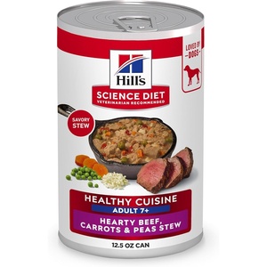Hill’s Science Diet Adult 7+ Healthy Cuisine Wet Dog Food, Roasted Chicken, Carrots, & Spinach Stew, 12.5 oz. Cans, 12-Pack(Braised Beef  Carrots & Peas Stew)