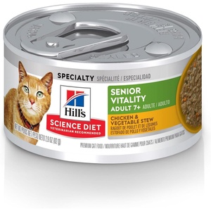 Hill’s Science Diet Adult 7+ Senior Vitality Wet Cat Food, Chicken & Vegetable Stew, 2.9 oz. Cans, 24-Pack