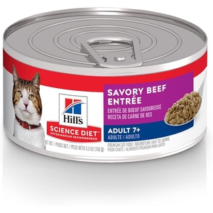 Hill’s Science Diet Adult 7+ Wet Cat Food, Tuna Stew, 5.5 oz. Cans, 24-Pack(Beef Minced)