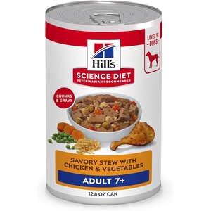 Hill’s Science Diet Adult 7+ Wet Dog Food, Chicken & Barley, 13 oz. Cans, 12-Pack(Chicken & Vegetables Stew)