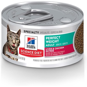Hill’s Science Diet Adult Perfect Weight Wet Cat Food, Vegetable & Salmon, 2.9 oz. Cans, 24-Pack(Liver & Chicken Minced)