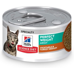 Hill’s Science Diet Adult Perfect Weight Wet Cat Food, Vegetable & Salmon, 2.9 oz. Cans, 24-Pack(Turkey & Vegetables Stew)