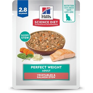 Hill’s Science Diet Adult Perfect Weight Wet Cat Food, Vegetables & Salmon Stew, 2.8 oz. Pouches, 24-Pack(Salmon & Vegetables Stew)