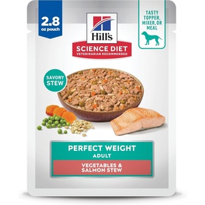 Hill’s Science Diet Adult Perfect Weight Wet Dog Food, Vegetables & Salmon Stew, 2.8 oz. Pouches, 24-Pack