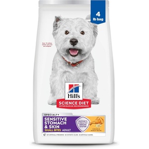 Hill’s Science Diet Adult Sensitive Stomach & Skin Small Bites Dry Dog Food, Chicken, 4 lb. Bag(Chicken)