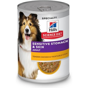 Hill’s Science Diet Adult Sensitive Stomach & Skin Wet Dog Food Variety Pack, Chicken & Vegetable, Salmon & Vegetable, 12.8 oz. Cans, 12-Pack(Chicken & Vegetable Stew)