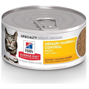 Hill’s Science Diet Adult Urinary & Hairball Control Wet Cat Food, Chicken Minced, 5.5 oz. Cans, 24-Pack