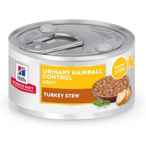 Hill’s Science Diet Adult Urinary & Hairball Control Wet Cat Food, Turkey & Vegetable Stew, 2.9 oz. Cans, 24-Pack