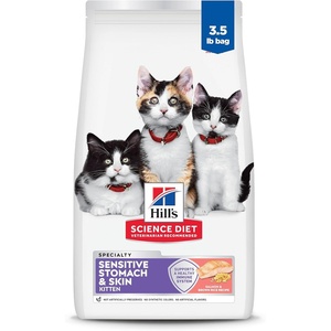 Hill’s Science Diet Kitten Sensitive Stomach & Skin Dry Cat Food, Salmon & Brown Rice, 3.5 lb. Bag(Salmon & Brown Rice)
