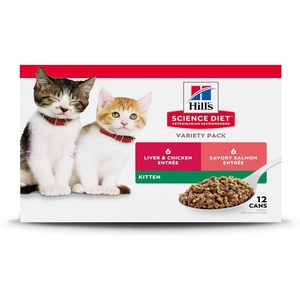 Hill’s Science Diet Kitten Wet Cat Food Variety Pack, Liver & Chicken, Salmon Minced, 2.9 oz. Cans, 12-Pack(Variety Pack: Liver & Chicken; Salmon Minced)