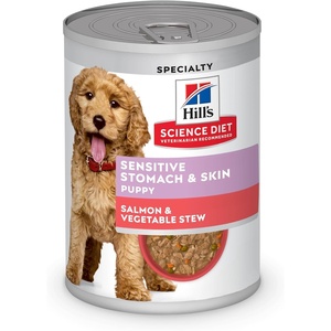 Hill’s Science Diet Puppy Sensitive Stomach & Skin Wet Dog Food, Salmon & Vegetable Stew, 12.5 oz. Cans, 12-Pack(12.5 Ounce (Pack of 12))