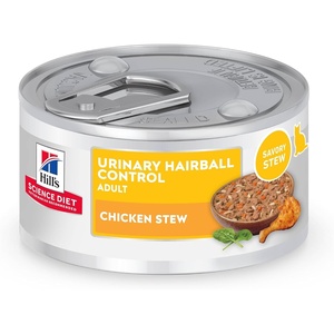 Hill’s Science Diet Urinary Hairball Control Adult 1-6 Wet Cat Food, Chicken & Vegetables Stew, 2.9 oz Cans, Pack of 24(Chicken & Vegetables Stew)