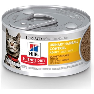 Hill’s Science Diet Urinary Hairball Control Adult 1-6 Wet Cat Food, Chicken & Vegetables Stew, 2.9 oz Cans, Pack of 24(Chicken Minced)
