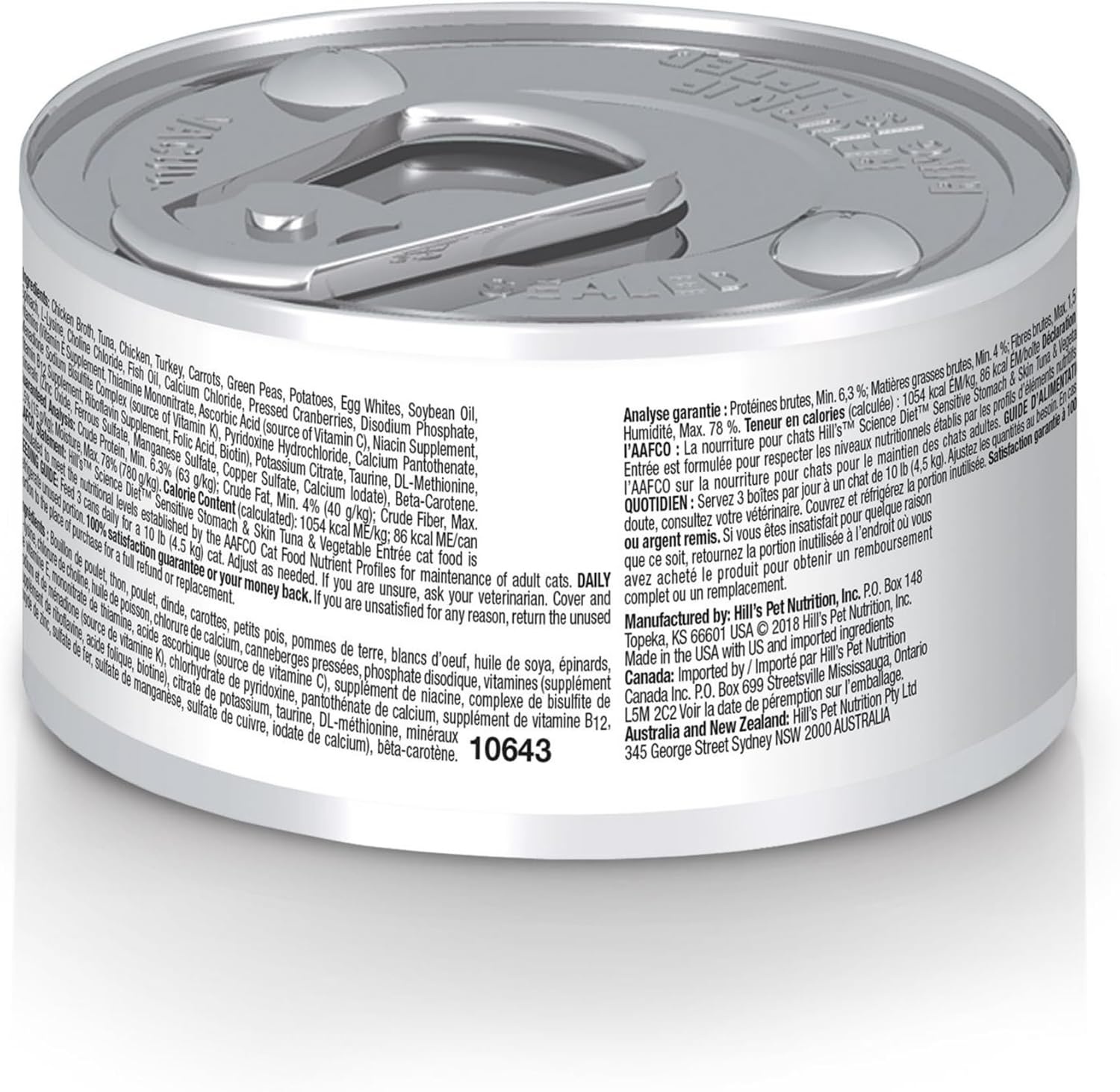 image:imageHills Science Diet Sensitive Stomach amp Skin Wet Cat Food Variety Pack 1 Veterinarian Recommended Adult Formula Chicken Tuna amp Salmon 29 oz Cans 24PackTuna Vegetables Minced