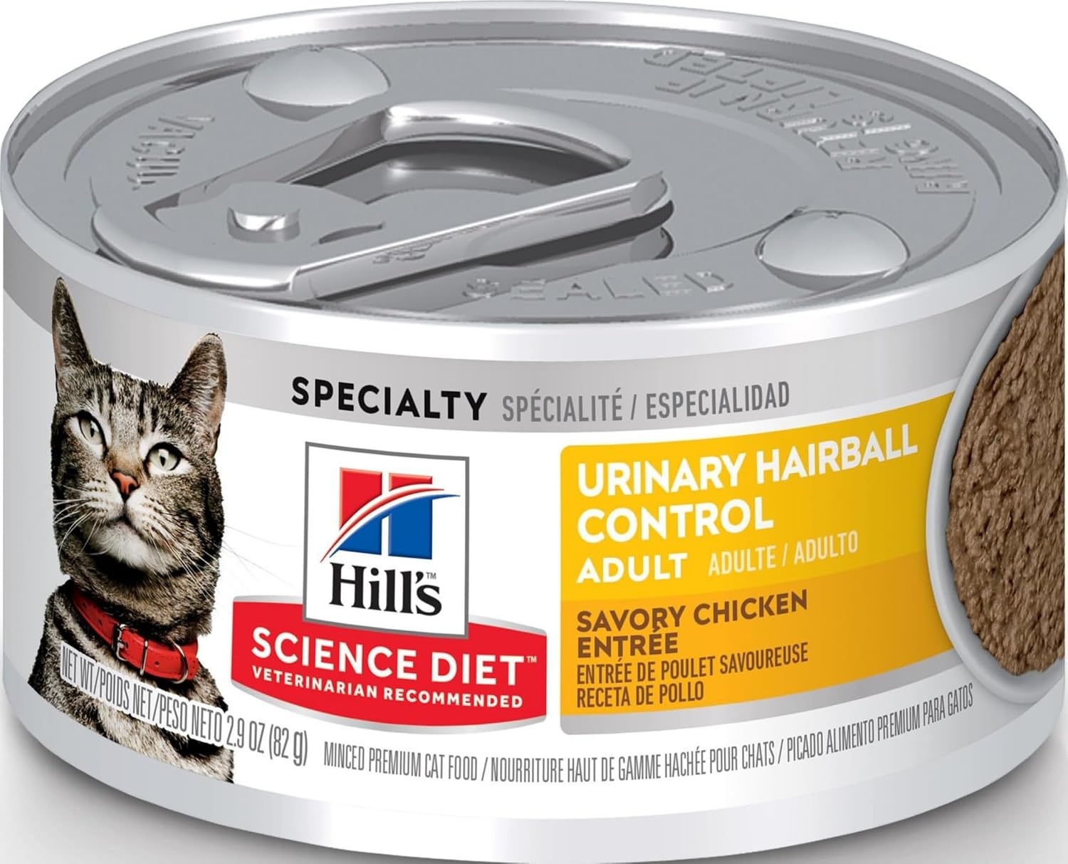 image:imageHills Science Diet Urinary amp Hairball Control Wet Cat Food Variety Pack 1 Veterinarian Recommended Adult Formula Chicken Tuna amp Salmon 29 oz Cans 24PackChicken Minced