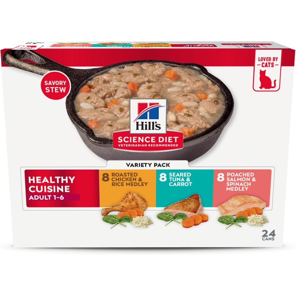 image:imageHills Science Diet Healthy Cuisine Wet Cat Food Variety Pack  1 Veterinarian Recommended Adult Formula Chicken Tuna amp Salmon Medley 28 oz Cans 24PackVariety Pack Chicken  Tuna  Salmon