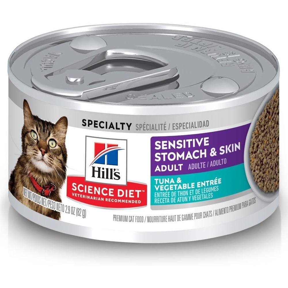 image:imageHills Science Diet Sensitive Stomach amp Skin Wet Cat Food Variety Pack 1 Veterinarian Recommended Adult Formula Chicken Tuna amp Salmon 29 oz Cans 24PackTuna Vegetables Minced