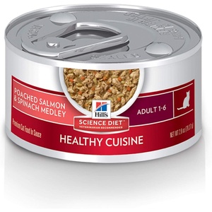 Hill’s Science Diet Healthy Cuisine Wet Cat Food Variety Pack | #1 Veterinarian Recommended, Adult Formula, Chicken, Tuna, & Salmon Medley, 2.8 oz. Cans, 24-Pack(Poached Salmon & Spinach Stew)