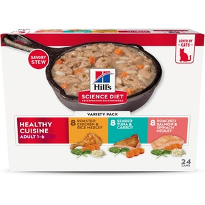 Hill’s Science Diet Healthy Cuisine Wet Cat Food Variety Pack | #1 Veterinarian Recommended, Adult Formula, Chicken, Tuna, & Salmon Medley, 2.8 oz. Cans, 24-Pack(Variety Pack: Chicken  Tuna  Salmon)