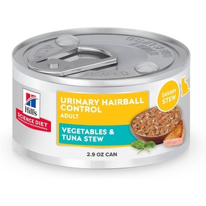 Hill’s Science Diet Urinary & Hairball Control Wet Cat Food Variety Pack | #1 Veterinarian Recommended, Adult Formula, Chicken, Tuna, & Salmon, 2.9 oz. Cans, 24-Pack(Tuna & Vegetables Stew)